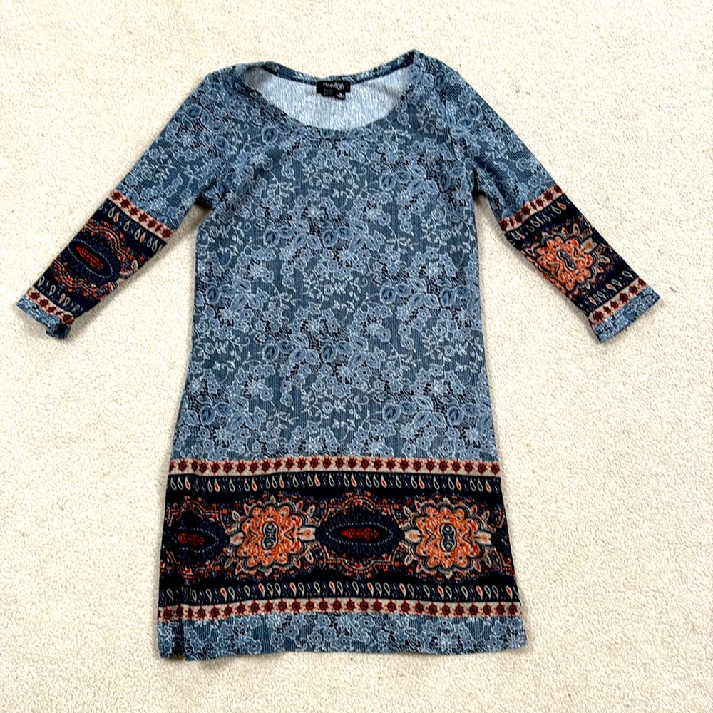 Patterned Blue and Orange Dress